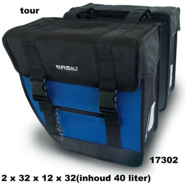 Basil TAS DUBBEL TOUR XL ZWART/D.BLAUW 40LITER ZWART DONKER BLAUW