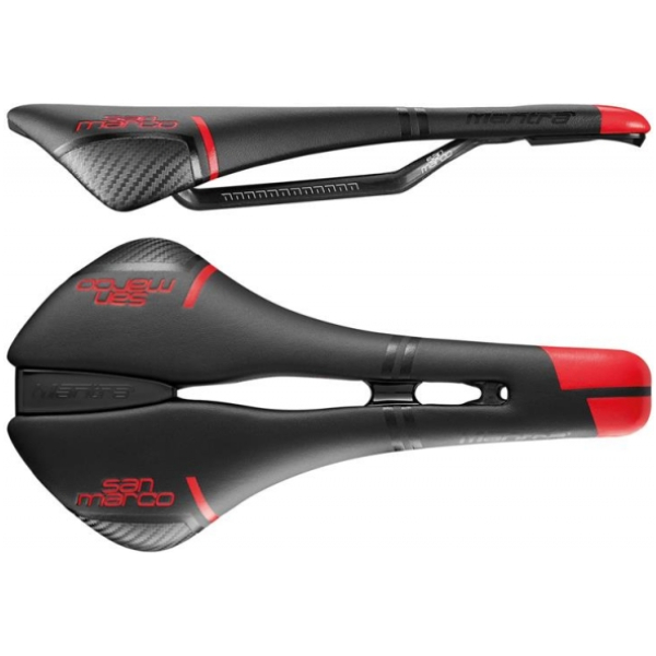Selle San Marco ZADEL SM MANTRA CARBON FX OPEN ZW/RO Zwart/Ferrari Rood