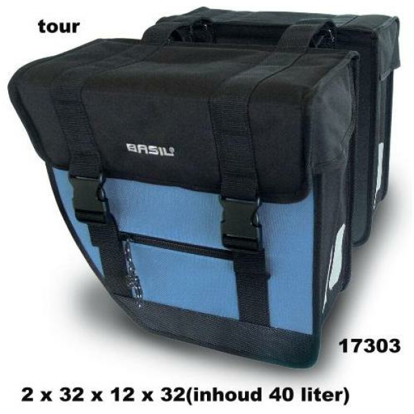 Basil TAS DUBBEL TOUR XL ZWART/MED.BLAUW 40LITER ZWART MEDIUM BLAUW