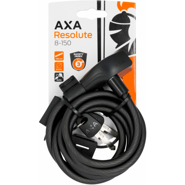 Axa SLOT KABEL RESOLUTE 150X8 M/HOUDER ZW Zwart