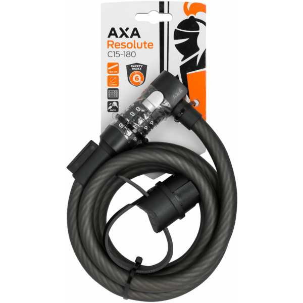Axa SLOT KABEL RESOLUTE 180X15 M/HOUDER CODE ZW Zwart