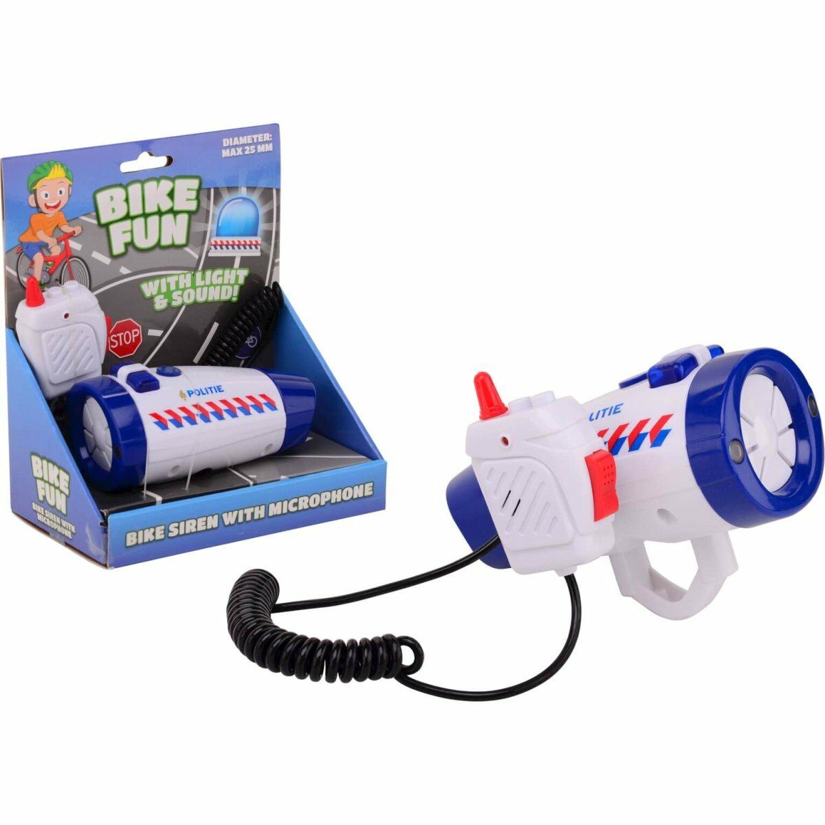 Merkloos HOORN KIND SIRENE MICROFOON POLITIE Wit/Blauw - Afbeelding 3